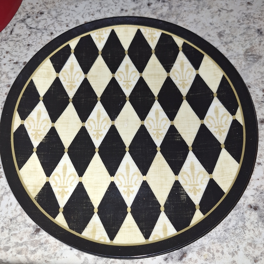 Source Unknown Black and Cream Harlequin Coaster